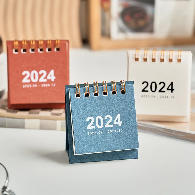 Оптовая продажа 2024 простой однотонный мини настольный календарь маленький свежий студенческий портативный блокнот