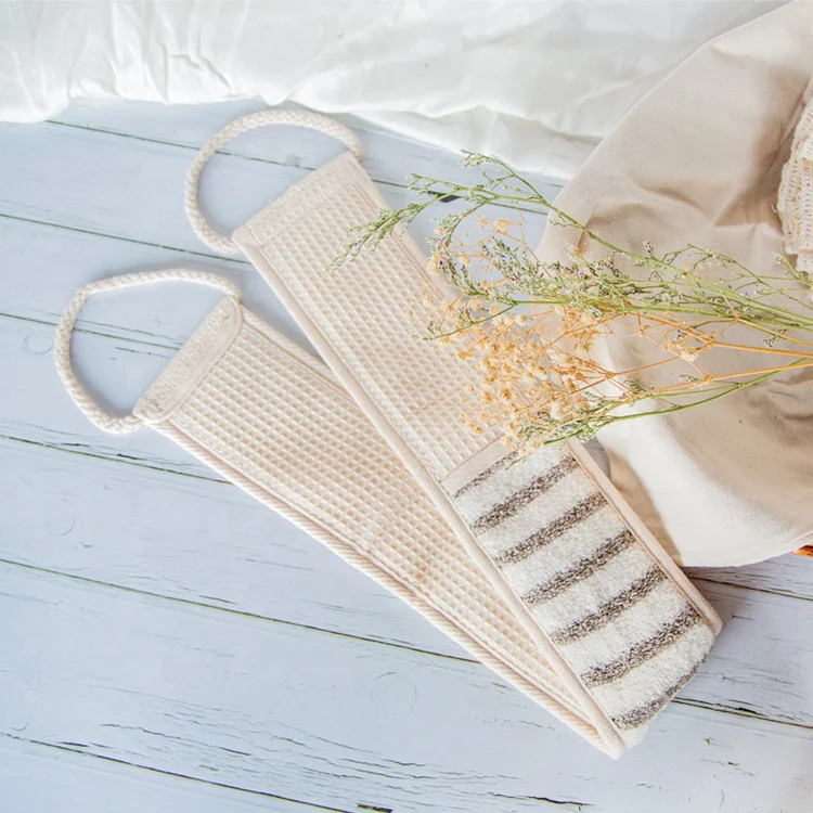 Gloway Private Label Ultra Soft Texture Shower Strap Sponge 100% Natural Cotton Bath Exfoliating Scrubber Bathing Brush Belt