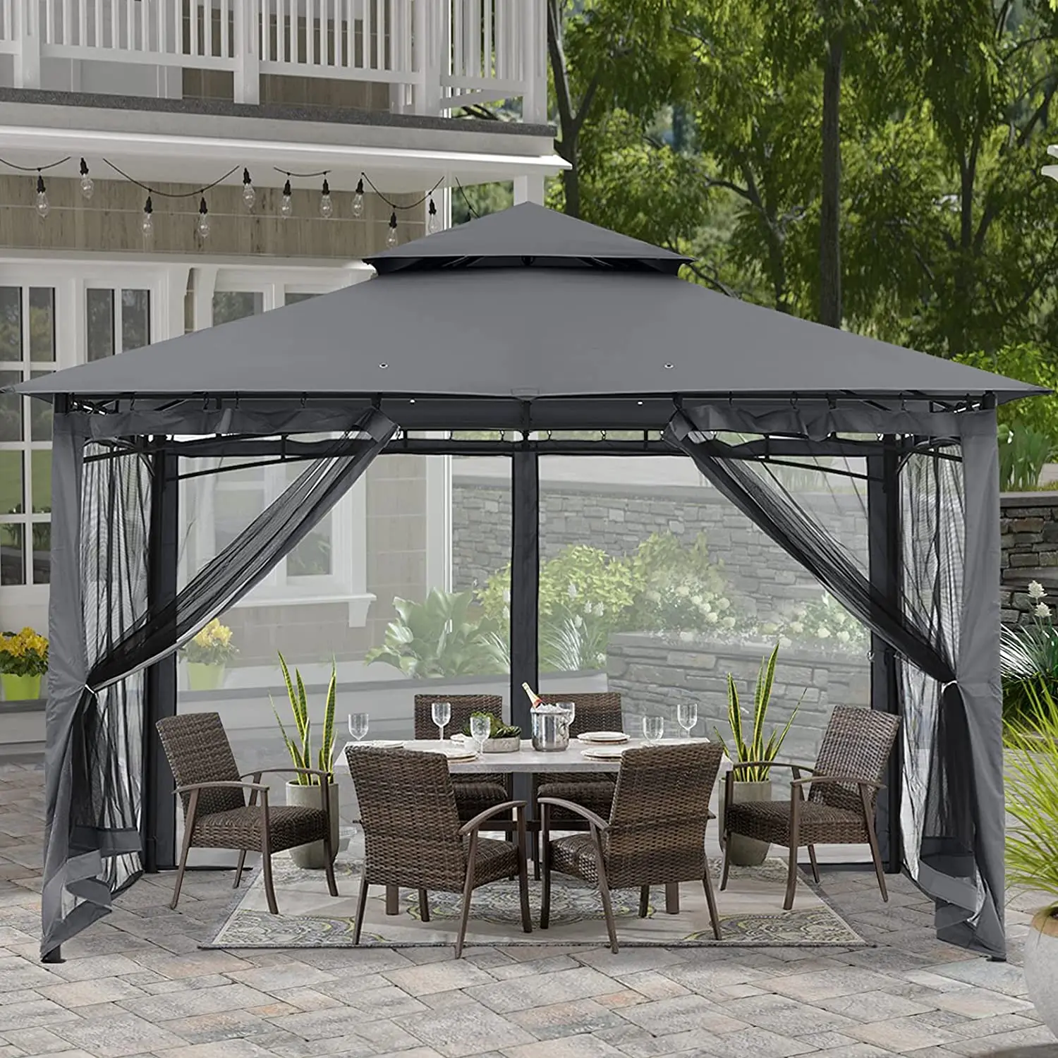 DELUXE 3*3M Outdoor patio tent hard top Heavy-duty steel construction Shade Canopy gazebo