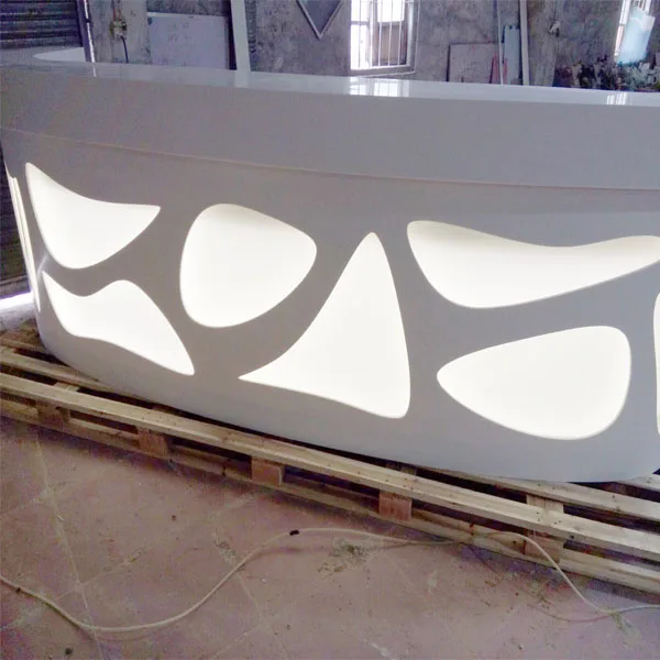 Wholesale Priceartificial stone Reception Desk Counter High End Modern Luxury LED Light Style Stand Office Solid