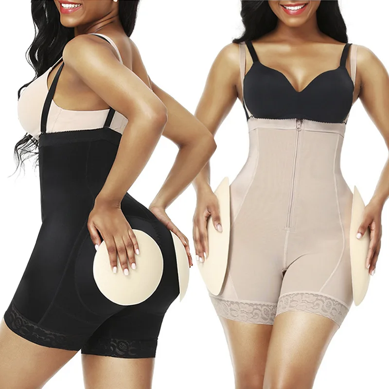 Hot Selling Zipper Breasted Jumpsuit Waist Trainer Full Butt Lift Butt Pad Cross Butt Sexy Body Tummy Control Stage 2 Fajas