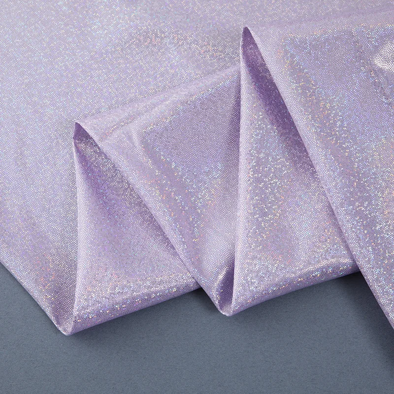 Polyester Golden Shiny Silver Glitter Holographic Hologram Metallic Lurex Print Foil Stretch Fabric For Dresses