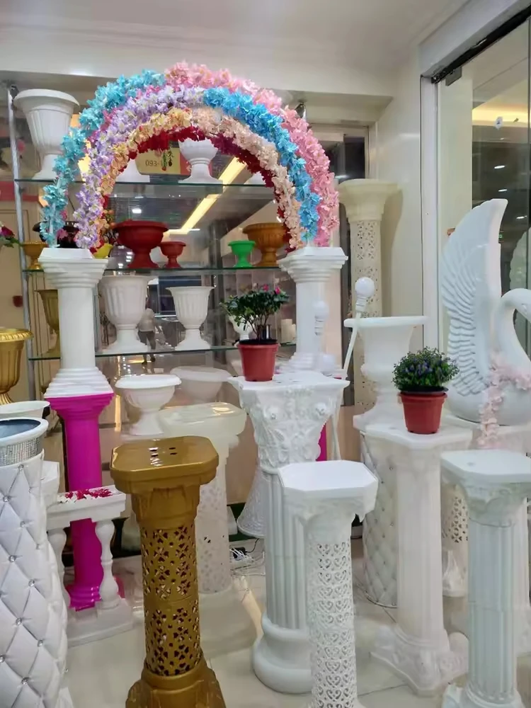 White Plastic Decorative Assembled Wedding Flower Roman Column Vase Roman Basin For Party Garden Wedding Decoration