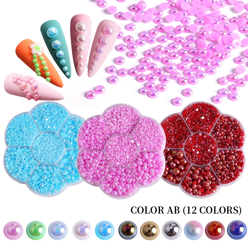 Mix Sizes White Nail Art Tips Half Pearls 3d Nail Beads Rhinestone Decoration DIY Beauty Salon Pearl Nail Charms