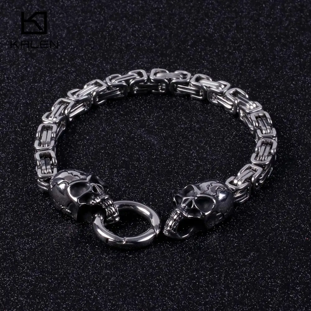 KALEN Stainless Steel Silver Skeleton Charm Bracelets For Men