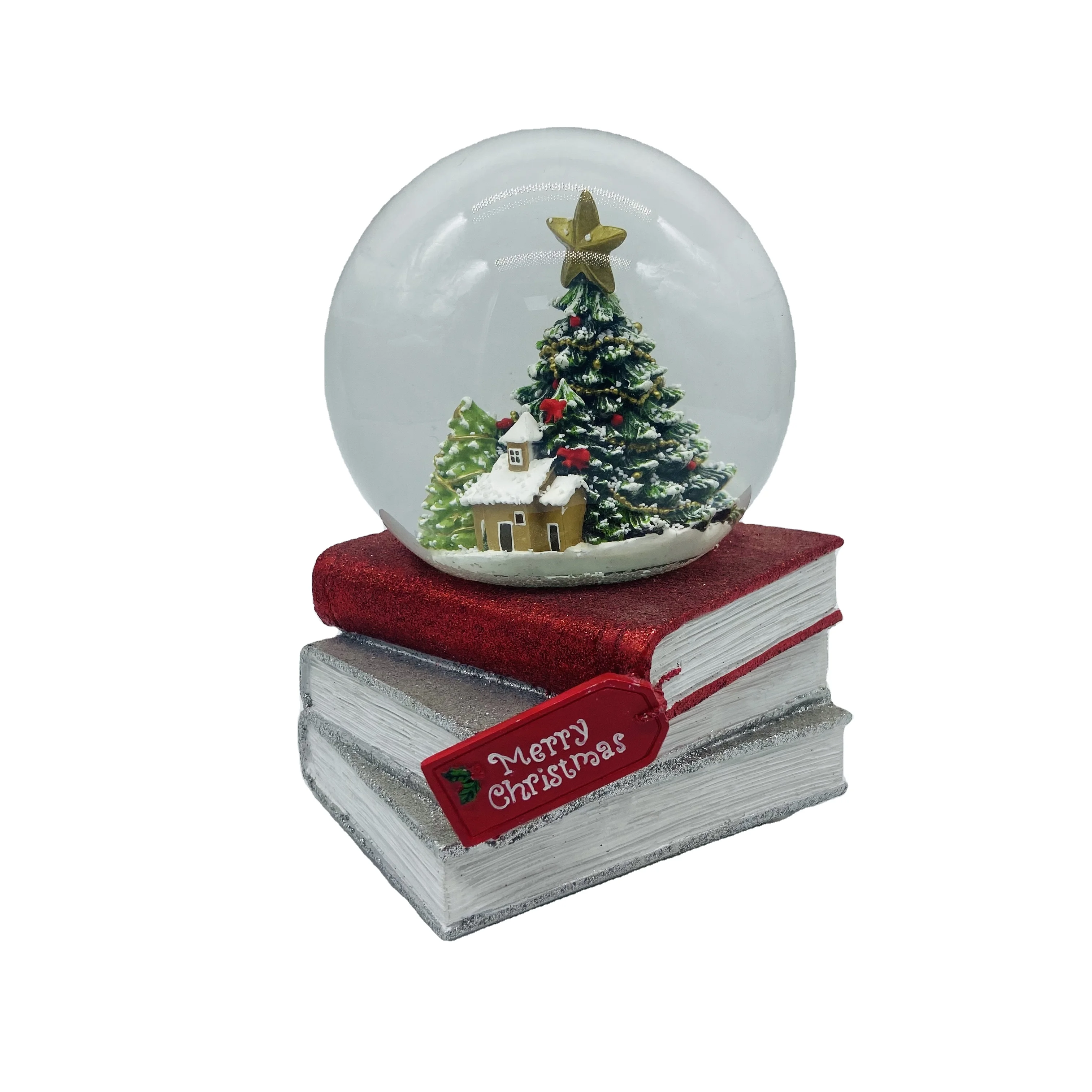 2021 new year kids gift xmas Water Ball decor 120MM resin book glass christmas snow globes with music