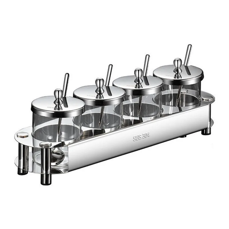 Luxury SS 304 Stainless Steel Seasoning spice Jar Spice Container Rack Kitchen Accessories