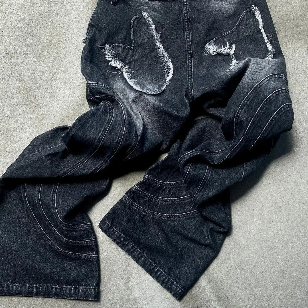 Custom Embossing mud washed custom logo brand baggy jeans distressed ripped jeans for men