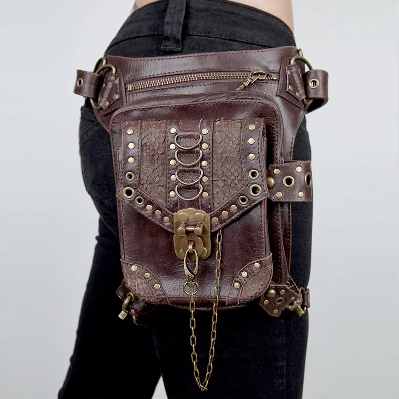 Steampunk Belt Bag Outdoor Patchwork Biker Riding Tool Belt Bag Rivet Tactical Leg Bag for women and man