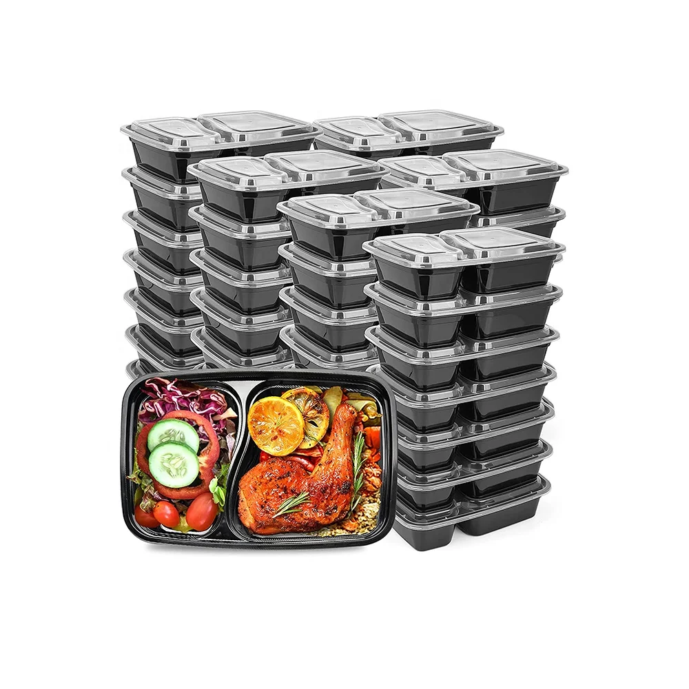 Reusable Disposable PP Food Containers  2 Compartment Food Grade Meal Prep Storage Container Boxes