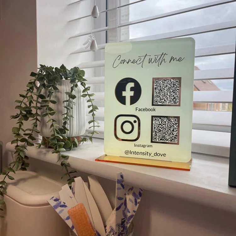 Wholesale Table Top Business Social Media Sign Mirror QR Code Sign Stand Acrylic Display Stand