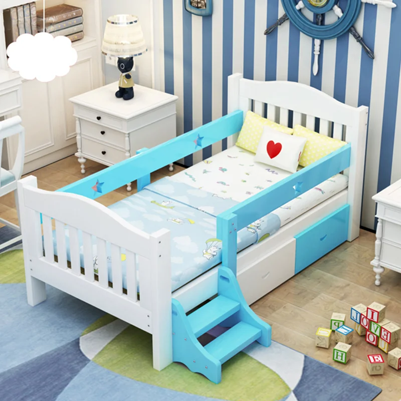 Safety Fencing Baby Bed Children Guardrail With Ladder Girls Boys Pink White Blue Kids Bed