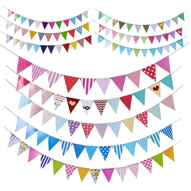 Baby birthday party colorful pennant banner pull flower color triangle pull flag manufacturer