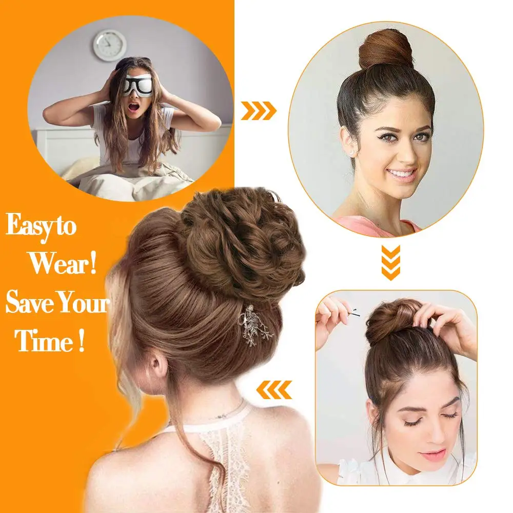 Hair Scrunchies Extension Updo Hairpiece Bun Curly Wavy Synthetic Chignon for Women