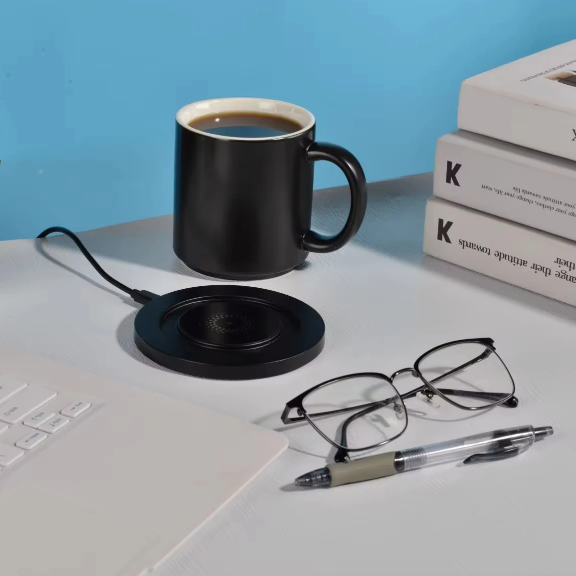 Customized Portable 55 Degree Temperature Control Usb Coaster Smart Heating Electric Warmer Cup