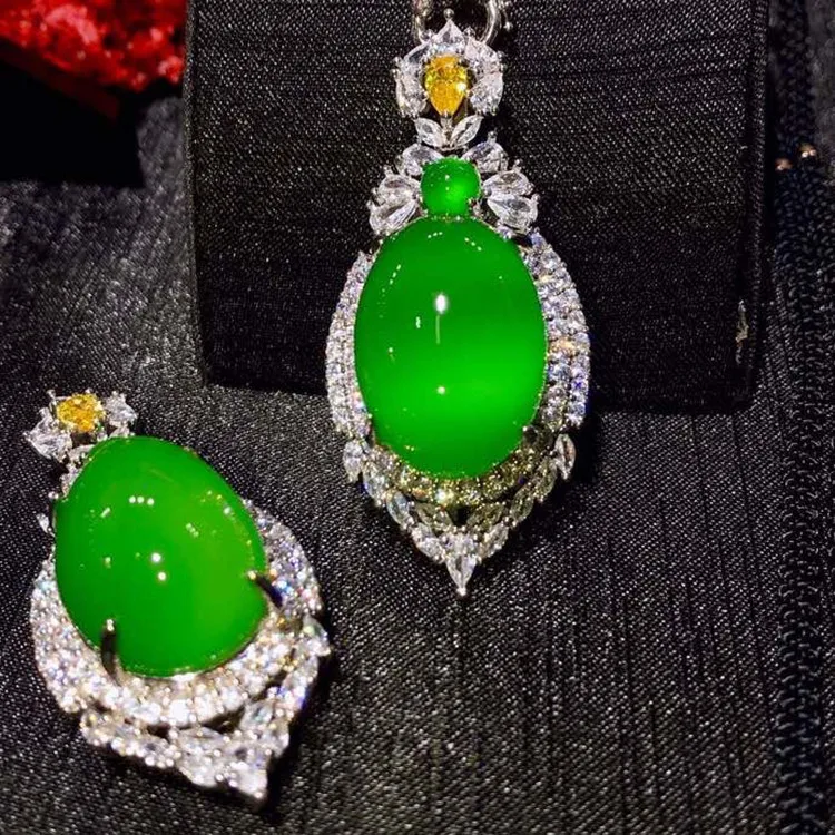 Certified Chalcedony  Chalcedony Necklace S925 Silver Inlaid Chalcedony Large Egg Surface Pendant Jade Sweater Chain