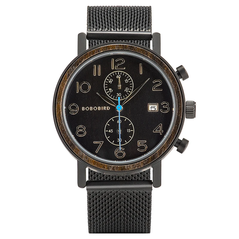 Wholesale BOBO BIRD Best Black Men Watches Fashion Watch Luxury Men Chronograph Stainless Steel Watch