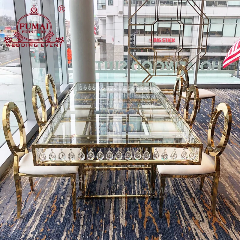 Dining Furniture Luxurious Crystal Candelabra Gold Sweetheart Glass Tables For Wedding And Party