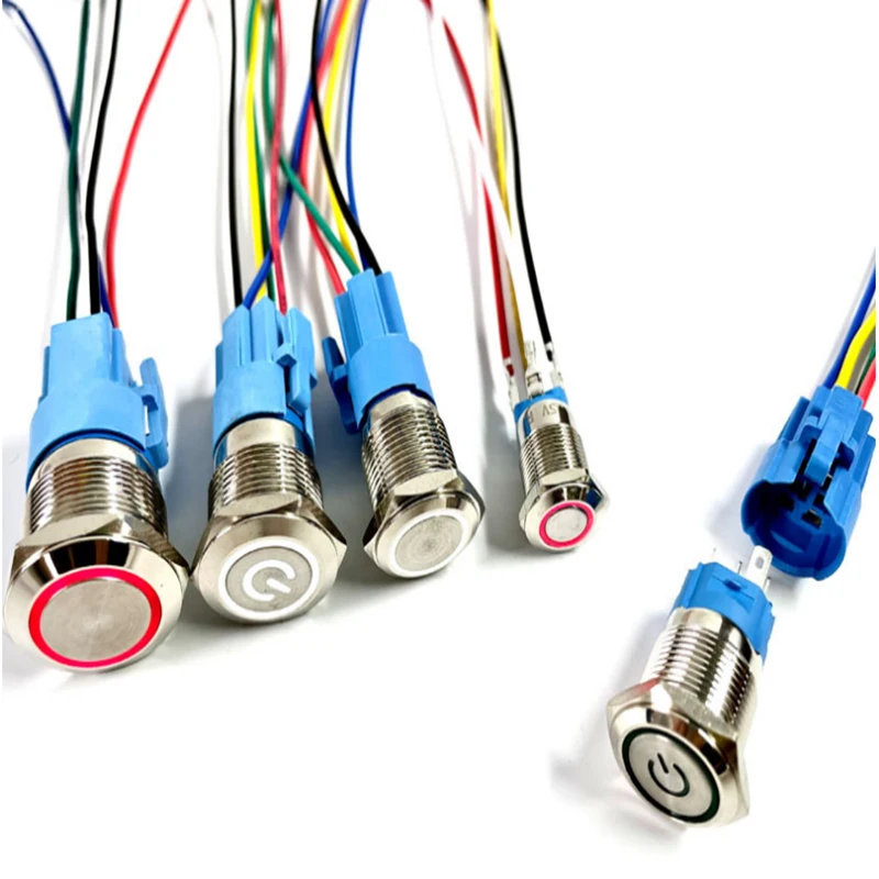 Metal Push Button Waterproof IP67 1no1nc Ring Led Red Yellow Blue Momentary 12v 220v Metal Push Button switch