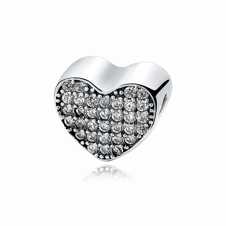 925 sterling silver heart shaped beads gold plated charms fit bracelet