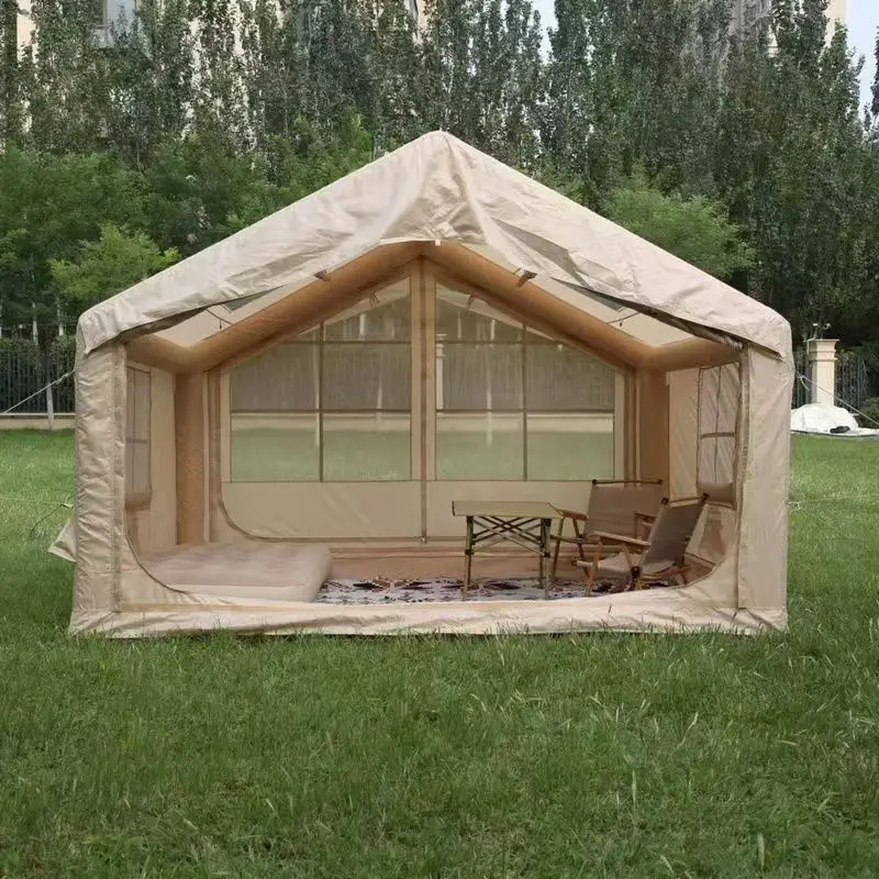 Luxury Two-Bedroom Inflatable Camping Tent with Atmosphere Light Strip Waterproof Oxford Fabric for Outdoor Family Camping