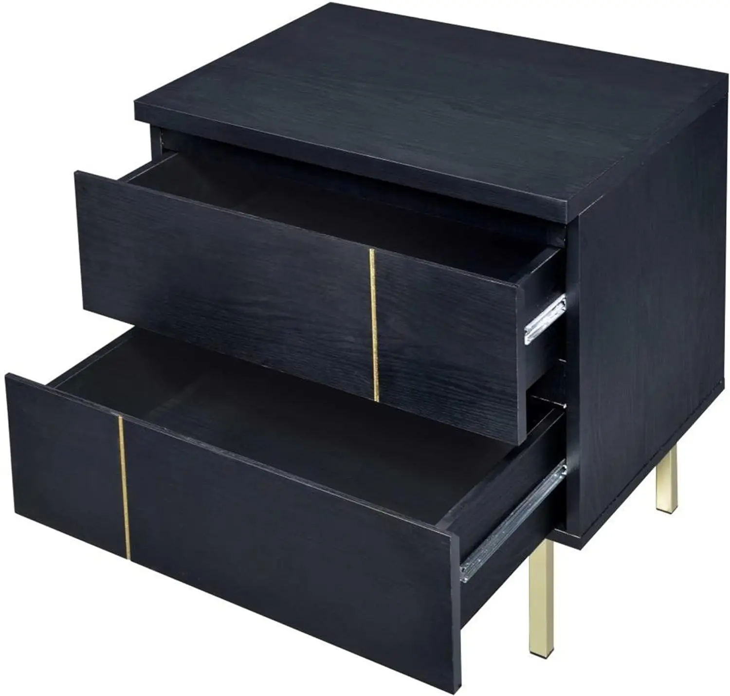Modern Wooden Nightstand with Metal Block Legs And Two Drawers