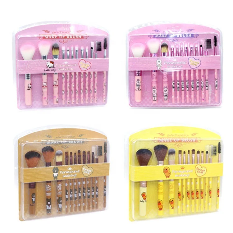 Wholesale pink brown bear professional make up brush custom eyeshadow brush make set up hello kitty cartoon make up brush set