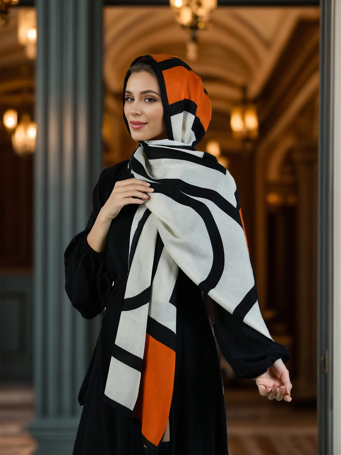 Fashion Long Scarves Assorted Color Hijab Headscarf Muslim Women Geometric Printed Scarf Shawl