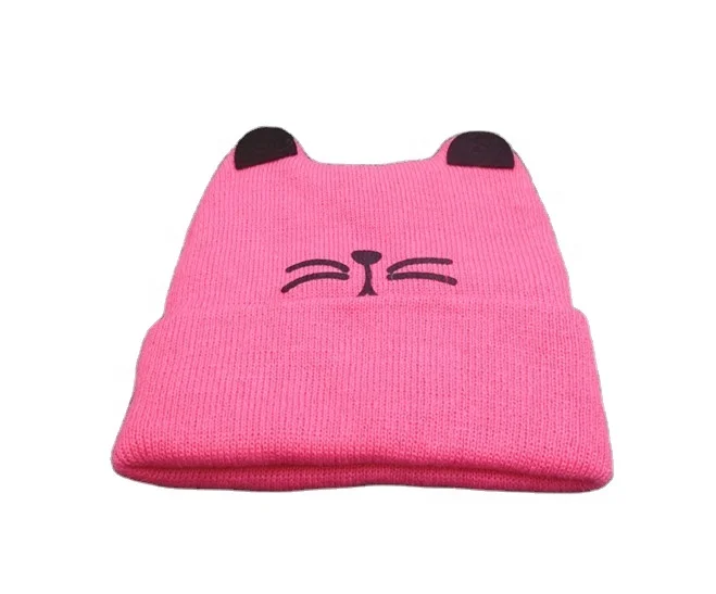 winter custom logo kids knit hat with cat ear