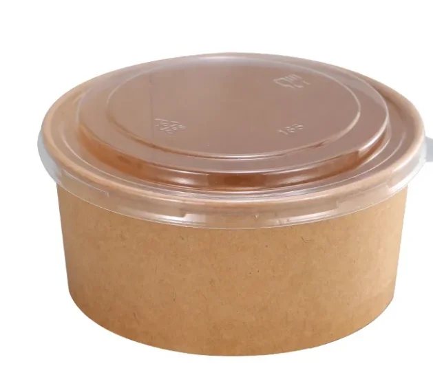 Disposable Food Grade Take Away Kraft Paper Salad Bowl With Pet Lid