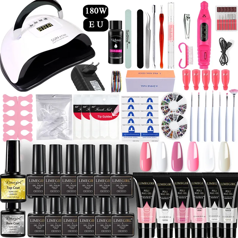 Wholesale 180W SunX7 Max Poly Gel Tools Nails Kit For Professionals Full Set Art Kit