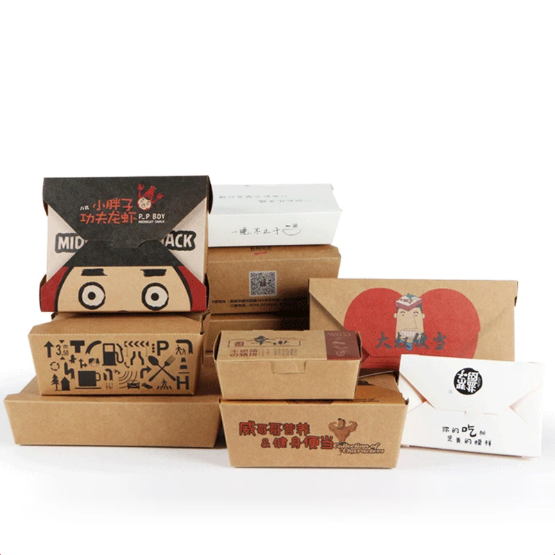Custom Print Eco Chinese Kraft Paper Cardboard Take Out Away Carry Container Package Food Boxes