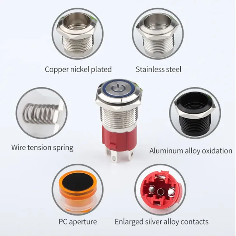 16MM Big Current Power Style LED Stainless Steel Metal Push Button Switch