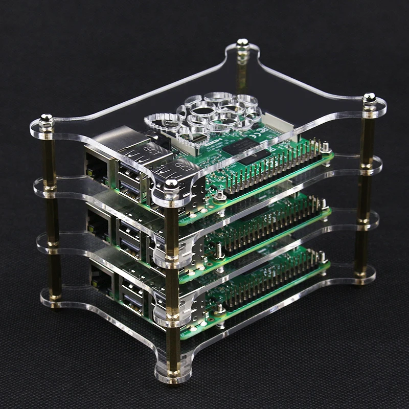 Трехслойный акриловый корпус для Raspberry Pi 4, прозрачный корпус, корпус с логотипом для Raspberry Pi 3, Модель B Plus/3B/2B