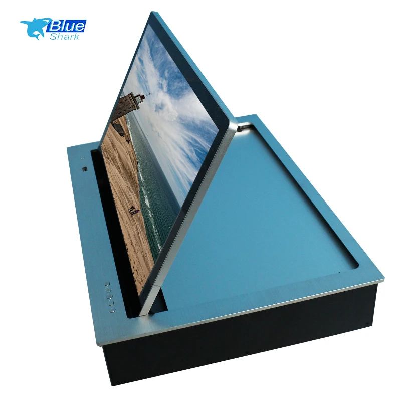 New design  touch screen motorized Hidden Desk Lcd Monitor Lift Flip Up Monitor Lift Desktop Computer for Government table