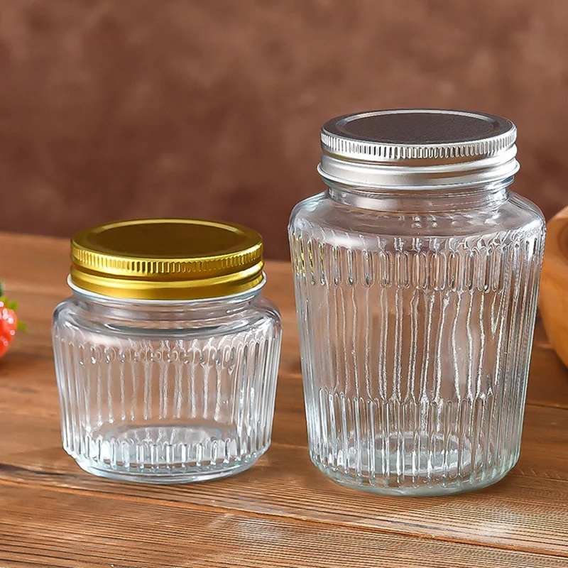 New Design Ribbed Mason Jar For Food Storage Unique Design 150ml 250ml 380ml 500ml Honey Jam Flint Glass Jar