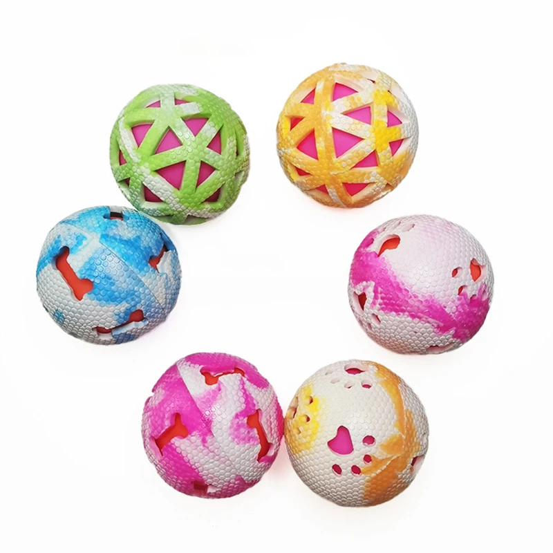 2022 New Hollow Footprint Bone Hair Sound Ball Bite Resistant TPR Mixed Color Elastic Ball Rubber Pet Dog Toy