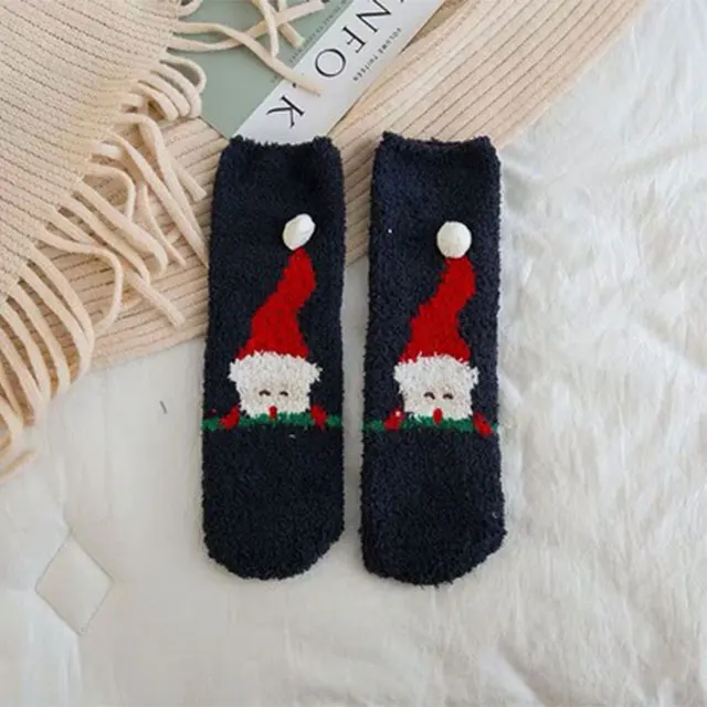  Christmas stockings embroidered three-dimensional household coral fleece cartoon socks boxed floor half flanked