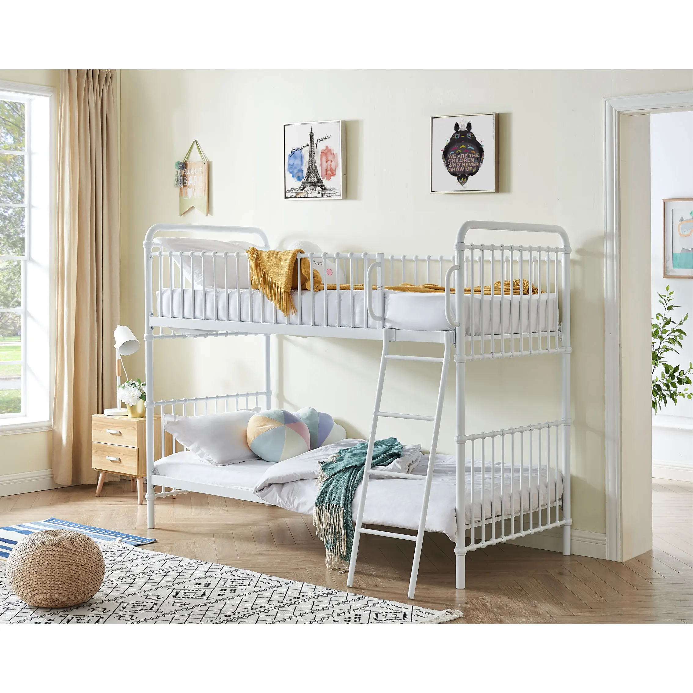 High quality Modern School dormitory bedroom  Kids students boys girls Double size White black Wrought iron Metal Bunk bed