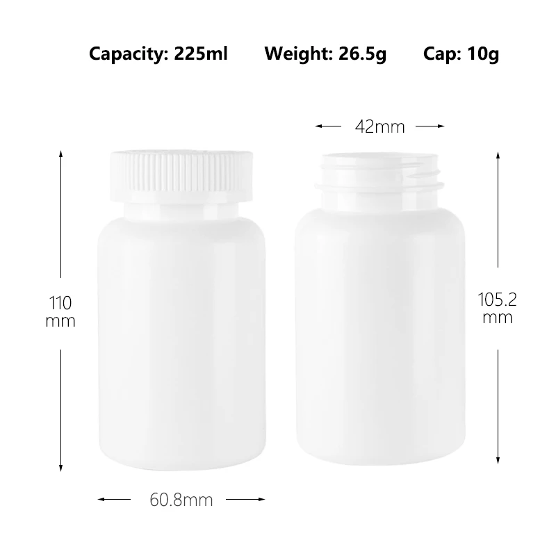 Empty white Pill Bottle Portable Plastic Powder Medicine Holder Tablet Container Case for Pharmacy Vitamins Drug 225ml