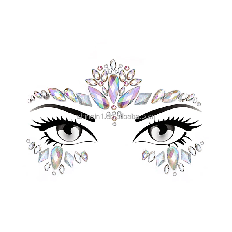 Hot Sale Woman Party Festival Temporary Tattoo Rhinestone Body Sticker Adhesive Crystal Gem Face Jewel