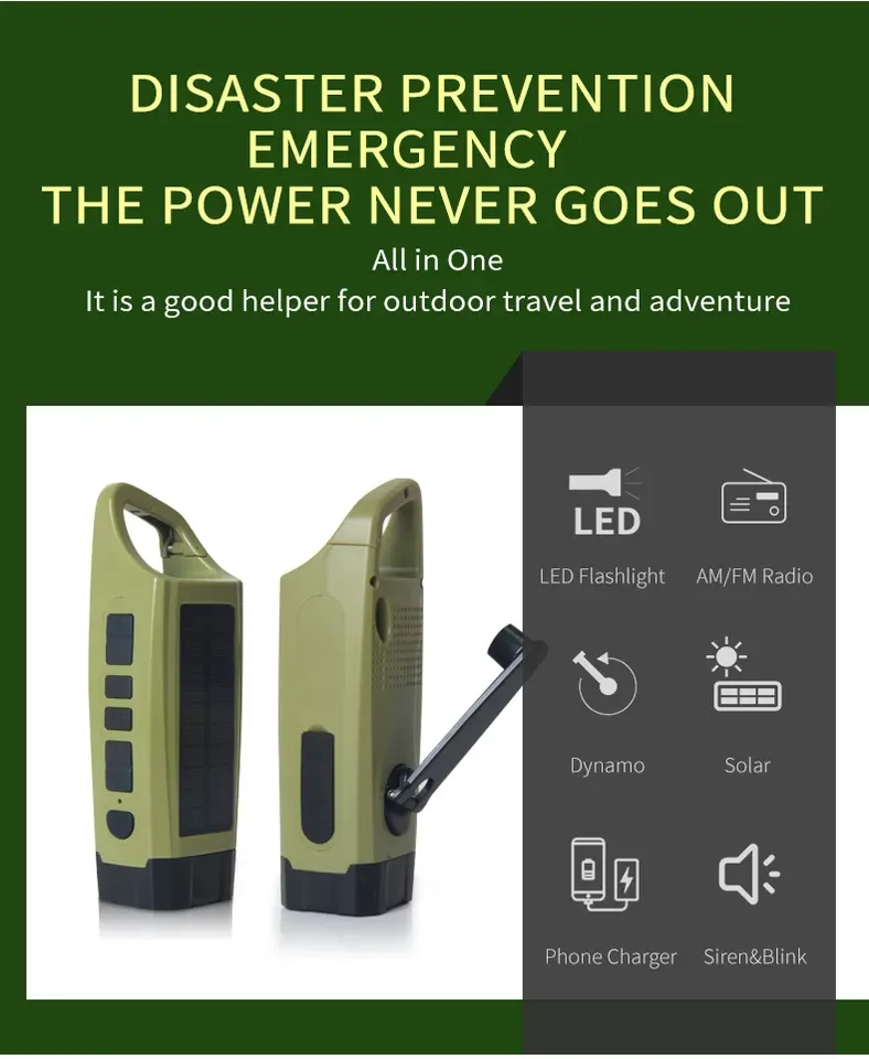 Emergency AM FM Solar LED Light and Radio Short Wave Solar Powered Phone Charger Radios Power Led Warning Light
