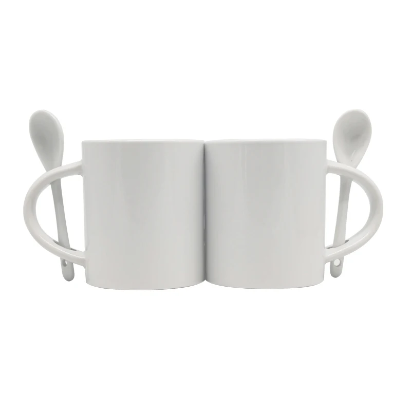 Promotional Advertising 11oz white ceramic mug coated sublimation mug with spoon