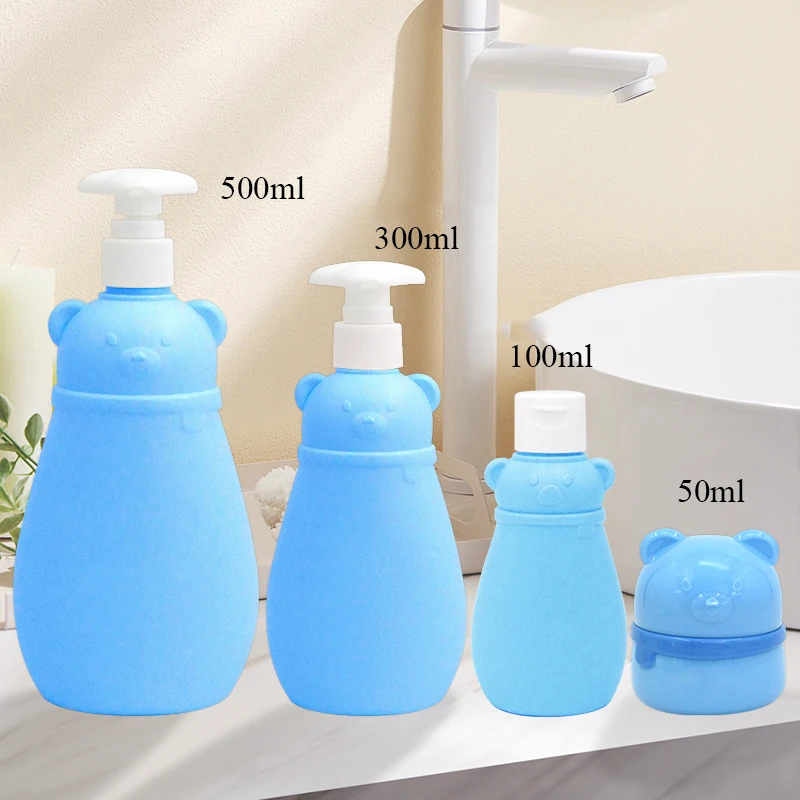 Factory Direct Empty Plastic HDPE cosmetic bottle pump Carton Bear Shape cream jar cosmetic pump baby shampoo bottle