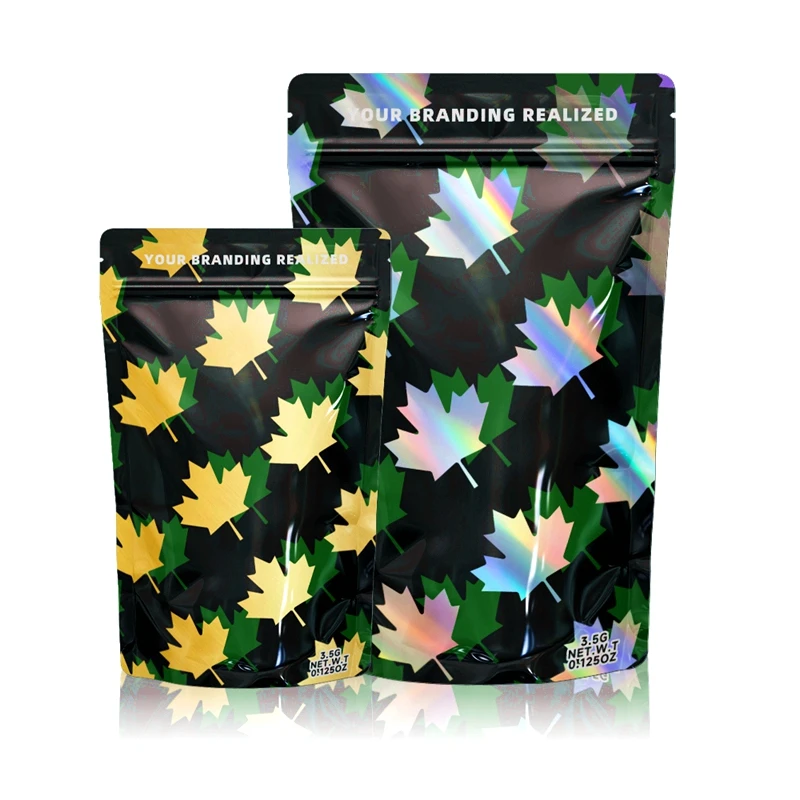 Custom Printed Matte Soft Touch Bag 3.5G Mylar Bags Inside Printed Holographic Die Cut Mylar Bag