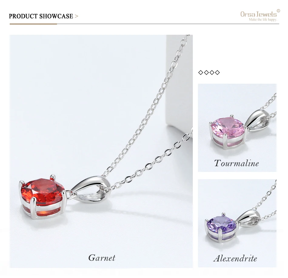 RINNTIN SN118 fashion birthstone necklace wholesale 925 sterling silver jewellery women accessories CZ crystal custom necklaces