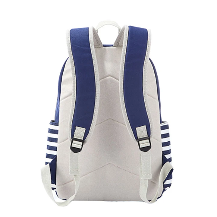 Blue Casual Canvas Backpack School Bag For Daily Use,School Life And More With Cute Stripe Patterns
