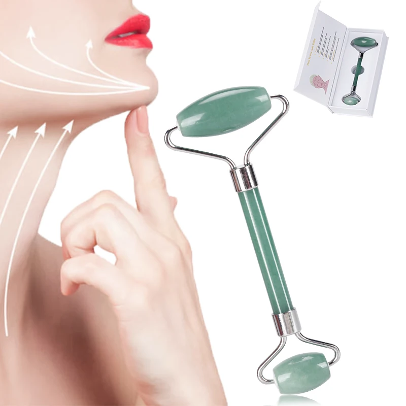 Custom Logo Facial jade roller Massage Tool Green Massager Roller guasha Set  Anti Aging Anti Wrinkle Skin care products