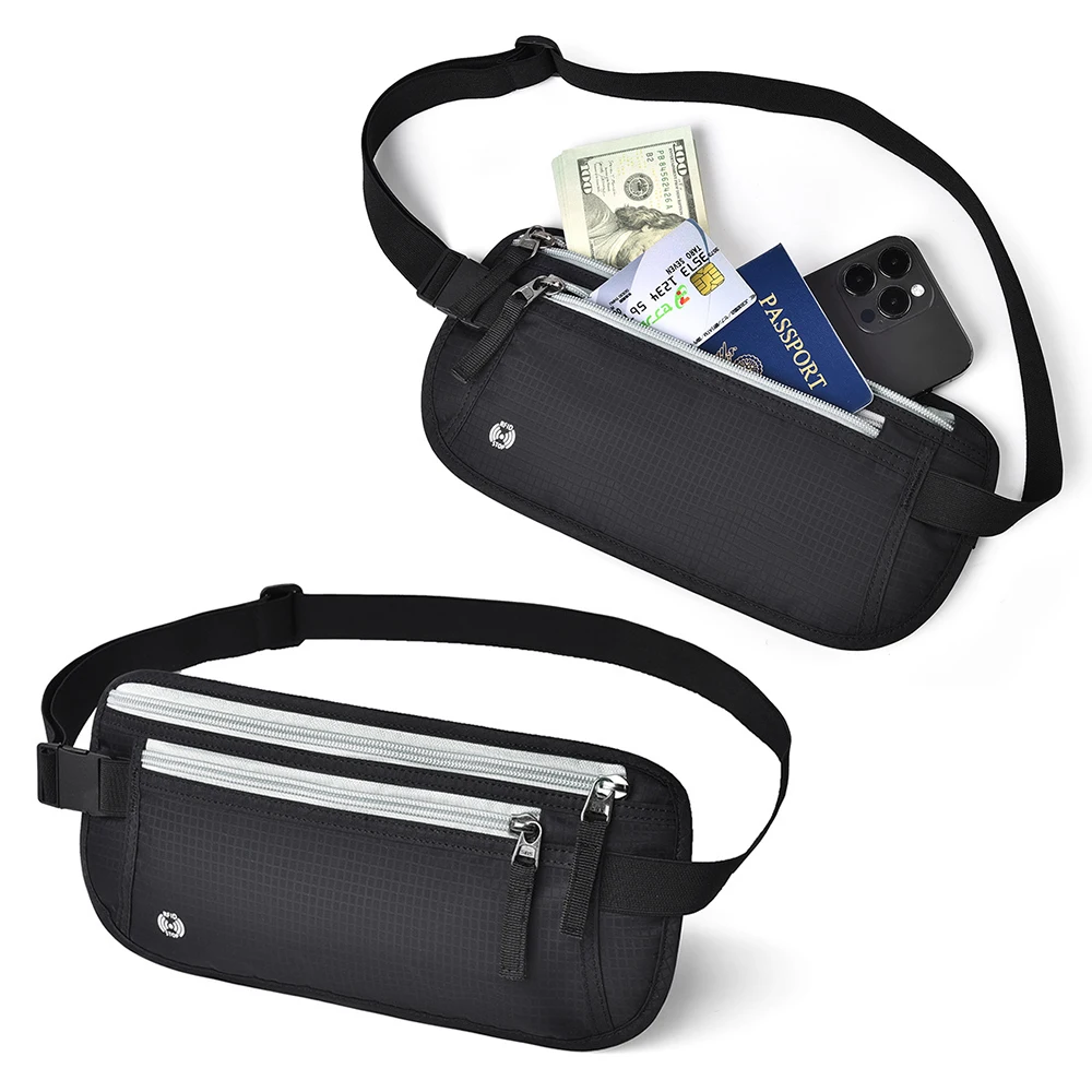 Custom Anti-Theft RFID wallet Travel Passport Holder Waist Fanny Pack Money Belt Waterproof Nylon and PU Leather for Women Men