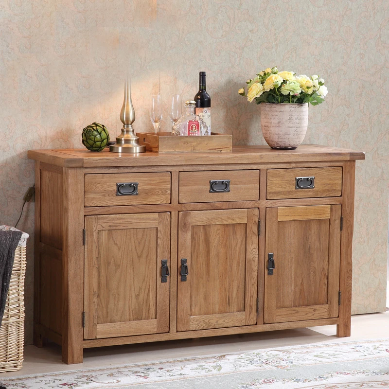 Living room solid wood furniture white oak Office data large storage cabinet with 3-draw 3-door
